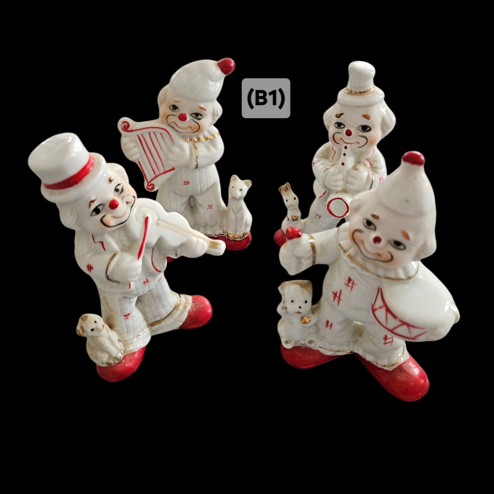 Vintage Clown Figurines with Red Accents